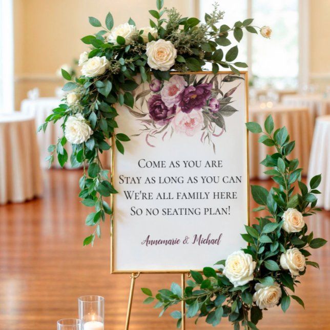 Purple Plum Pink Peonies No Seating Plan Wedding Poster (Creator Uploaded)