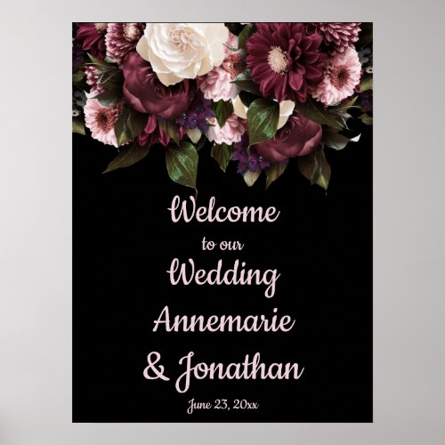 Purple Plum Pink Peonies Welcome to Our Wedding Po Poster