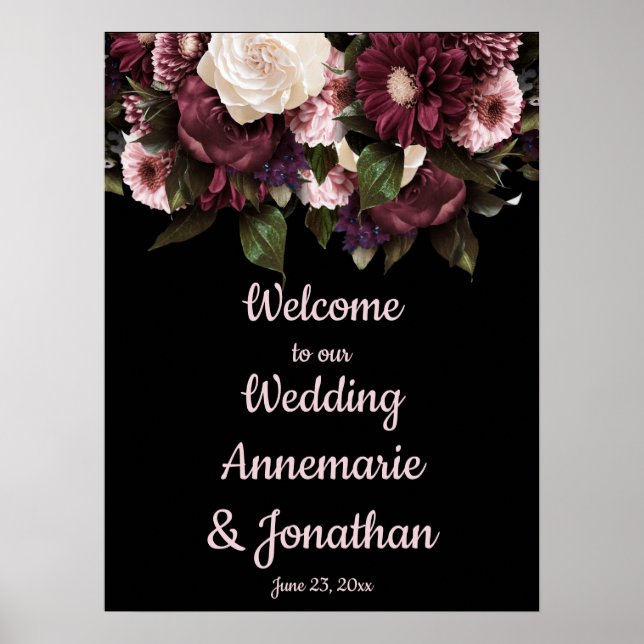 Purple Plum Pink Peonies Welcome to Our Wedding Po Poster (Front)