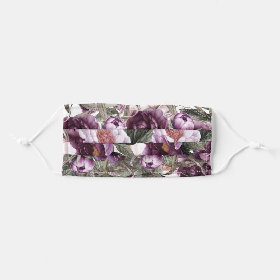 Purple, Plum, Pink Watercolor Peonies Adult Cloth Face Mask