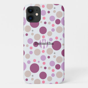 Purple Plum Polka Dots Custom Name iPhone 11 Case