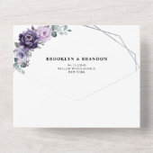 Purple Plum Silver Floral Blooms Geometric Wedding All In One Invitation (Back)