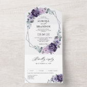 Purple Plum Silver Floral Blooms Geometric Wedding All In One Invitation (Inside)