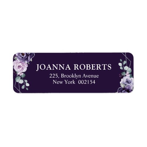 Purple Plum Silver Floral Blooms Geometric Wedding Label
