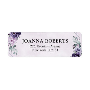 Purple Plum Silver Floral Blooms Geometric Wedding Label