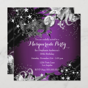 Purple plum Sparkle Magical Night Masquerade Party Invitation