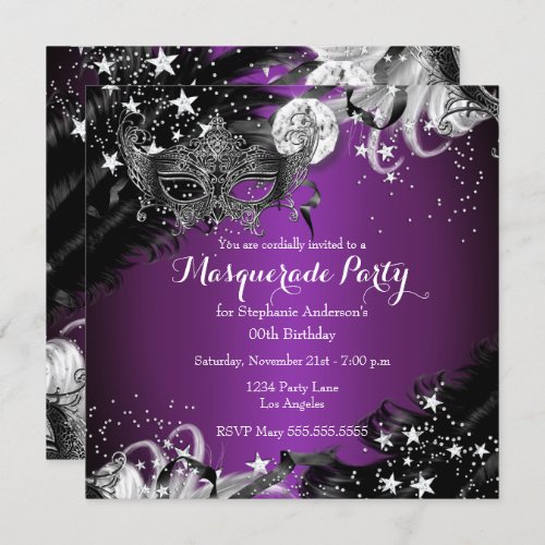 Purple plum Sparkle Magical Night Masquerade Party Invitation