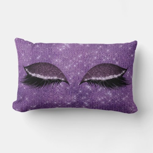 Purple Plum Sparkly Eye Glam Black Glitter Makeup Lumbar Pillow