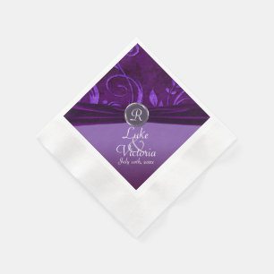 Purple Plum Velvet Like Vine Monogram Wedding Napkins