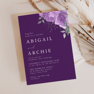 Purple Plum Violet Floral Wedding  Invitation