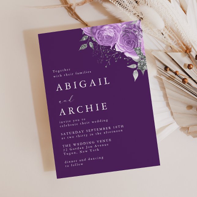Purple Plum Violet Floral Wedding  Invitation (Creator Uploaded)