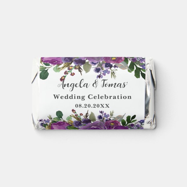 Purple Plum Voilet Floral Wedding Chocolate Hershey's Miniatures (Front)