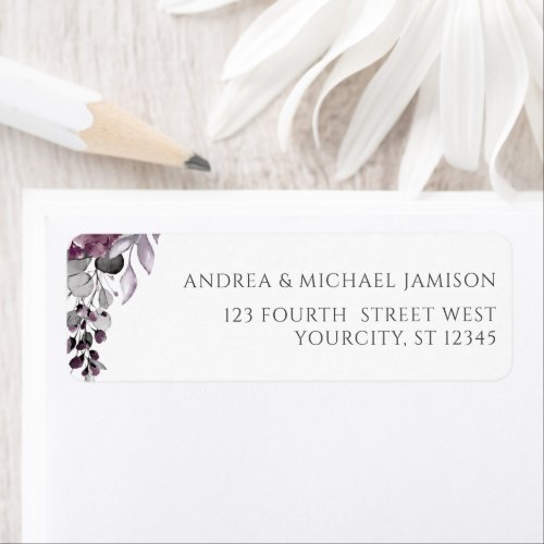 Purple  Plum Watercolor Floral Wedding Label