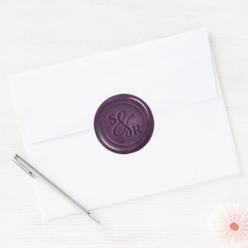 Purple plum wax seal sticker with initials 