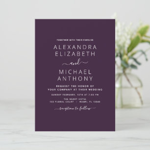Purple Plum Wedding Modern Typography Invitation