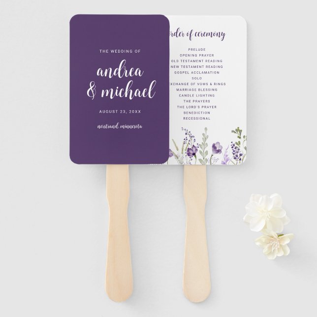 Purple Plum Wedding Program Fans (Front and Back)