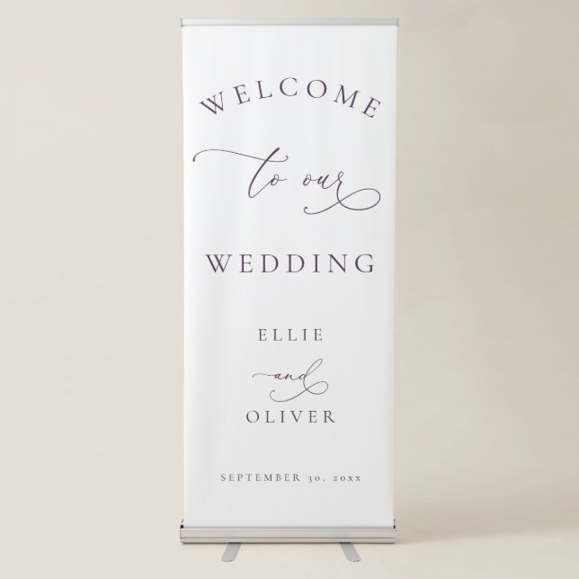 Purple Plum Welcome to our Wedding V Retractable Banner (Front)
