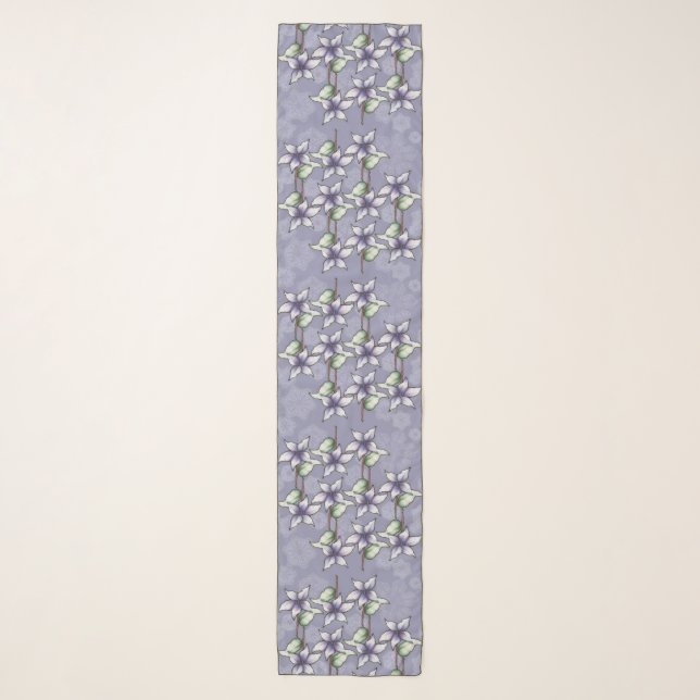 Purple Poinsettias & Snowflakes Christmas Winter Scarf (Front)