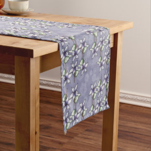 Purple Poinsettias & Snowflakes Christmas Winter Short Table Runner