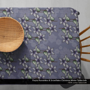 Purple Poinsettias & Snowflakes Christmas Winter Tablecloth