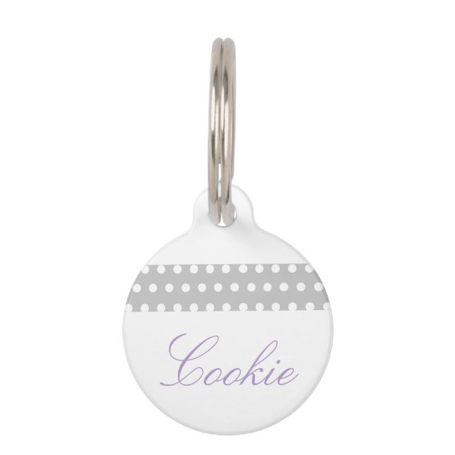 Purple Poka Dots Pet ID Tag (Front)