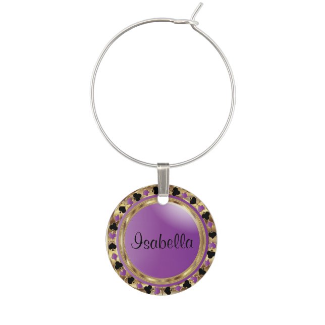 Purple Poker Game Card Player | Personalize Wine Charm (Front)