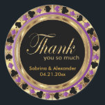 Purple Poker Wedding Chip | Thank You Classic Round Sticker<br><div class="desc">Stickers / Seals. Las Vegas style poker chip thank you design in a purple, black and gold ready for you to personalize. Can also be added to the back of your envelopes, treat bags, etc... Works great for a wedding, anniversary or birthday party by simply changing the text. ⭐This Product...</div>