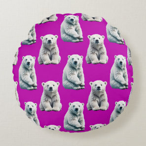 Purple Polar Bear Pattern Design  Round Pillow