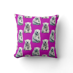 Purple Polar Bear Pattern Design  Throw Pillow