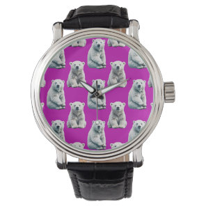 Purple Polar Bear Pattern Design  Watch