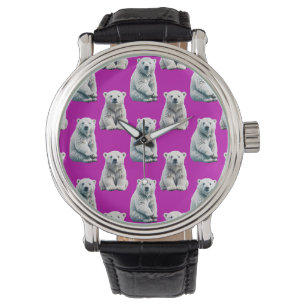 Purple Polar Bear Pattern Design Watch