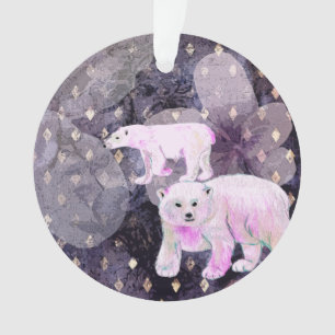 Purple Polar Bears - Arctic Animals Retro Pattern Ornament