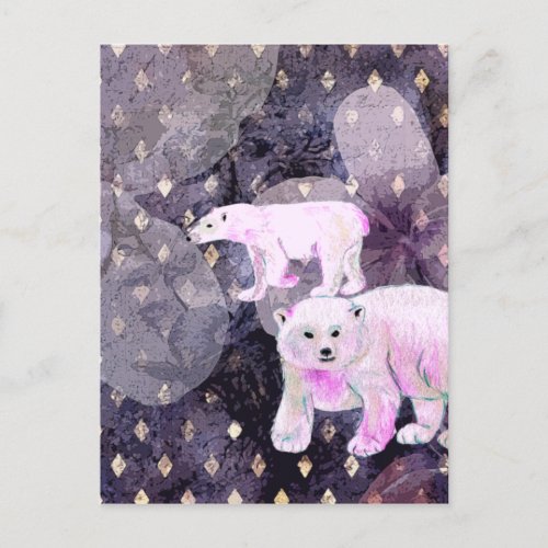 Purple Polar Bears _ Arctic Animals Retro Pattern  Postcard