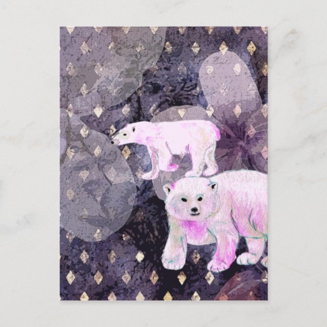 Purple Polar Bears - Arctic Animals Retro Pattern  Postcard (Front)