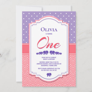 Purple Polka Dot 1st Birthday Party Invitation