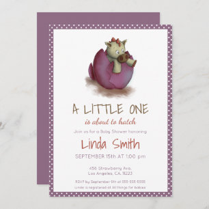 Purple Polka Dot Baby Girl Dinosaur Hatching Invitation