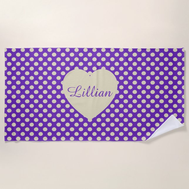 Purple Polka Dot  Beach Towel (Front)