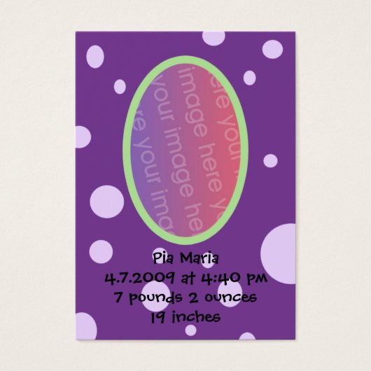 Purple Polka Dot Birth Announcement Cards (Front)