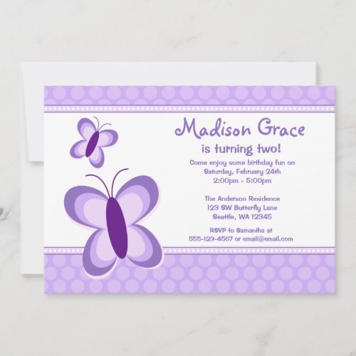 Purple Polka Dot Butterfly Birthday Invitations