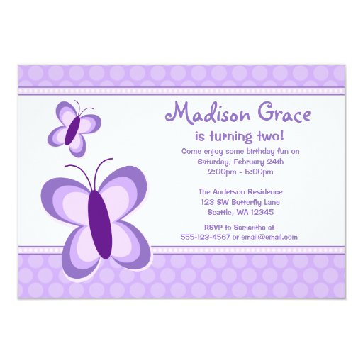 Purple Butterfly Birthday Invitations 2