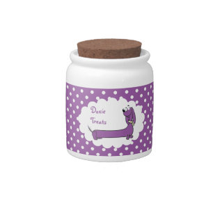 Purple Polka Dot Cartoon Doxie Treat Jar