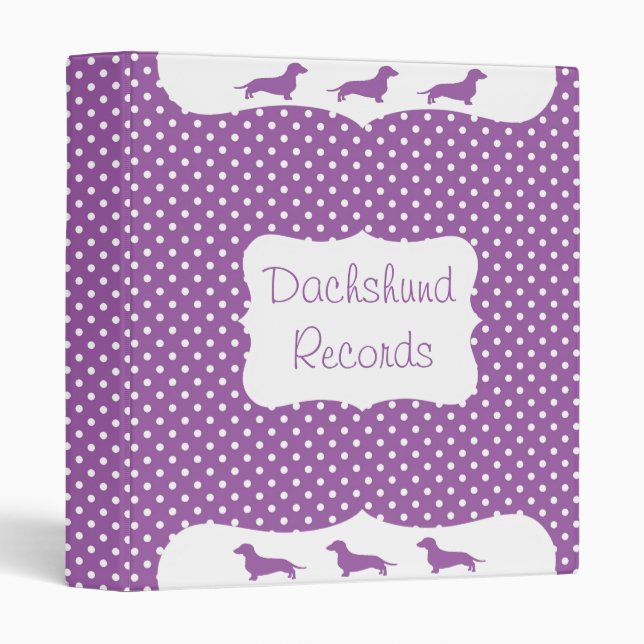 Purple Polka Dot Dachshund Breeder Records Binder (Front/Spine)