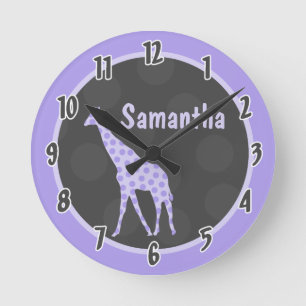 Purple Polka Dot Giraffe Jungle Personalized Clock