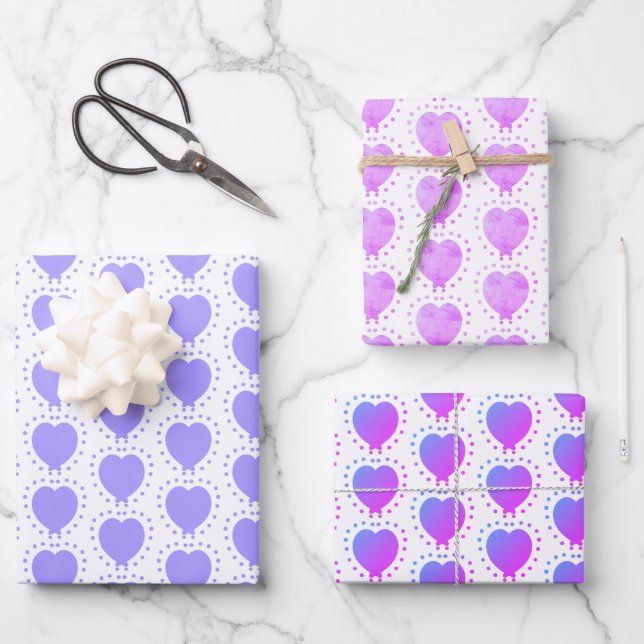Purple Polka Dot Heart Abstract Special Occasion Wrapping Paper Sheets (Front)