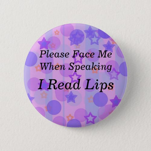 Purple Polka Dot I Read Lips Button