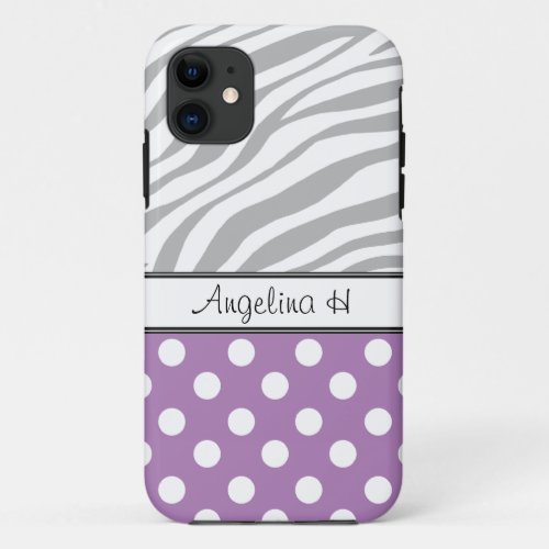 Purple Polka Dot Light Zebra Print iPhone 5 Case