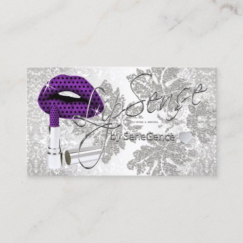 Purple Polka Dot Lips and Silver Business Card