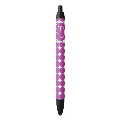 Purple Polka Dot Monogram Black Ink Pen