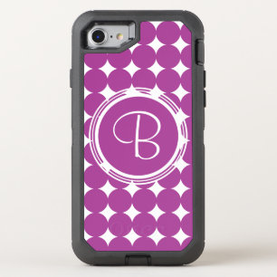 Purple Polka Dot Monogram OtterBox Defender iPhone SE/8/7 Case