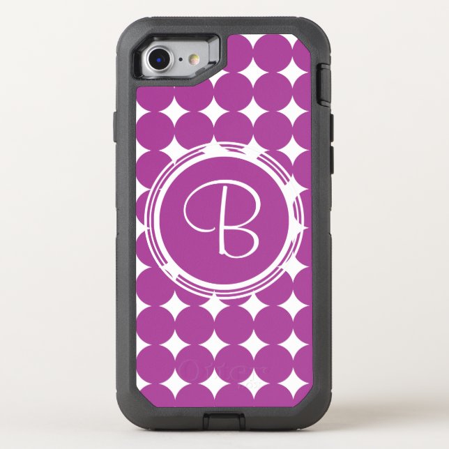 Purple Polka Dot Monogram Otterbox iPhone Case (Back)